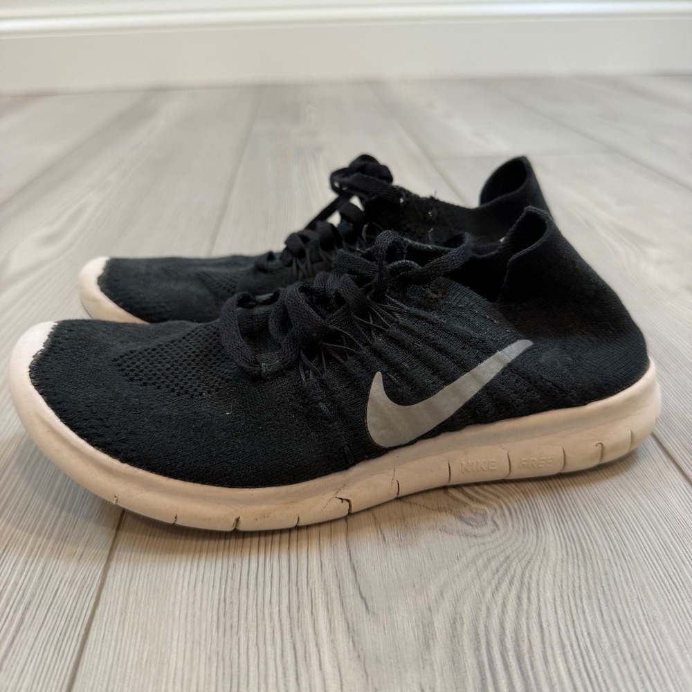 Nike Free RN Flyknit 2017 Black White Running Shoes 881973-003 Kids Size 4Y